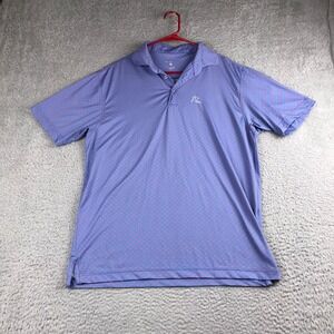 Rhoback The Tail Wagger Polo Shirt Mens M Blue Red Dog Print Performance